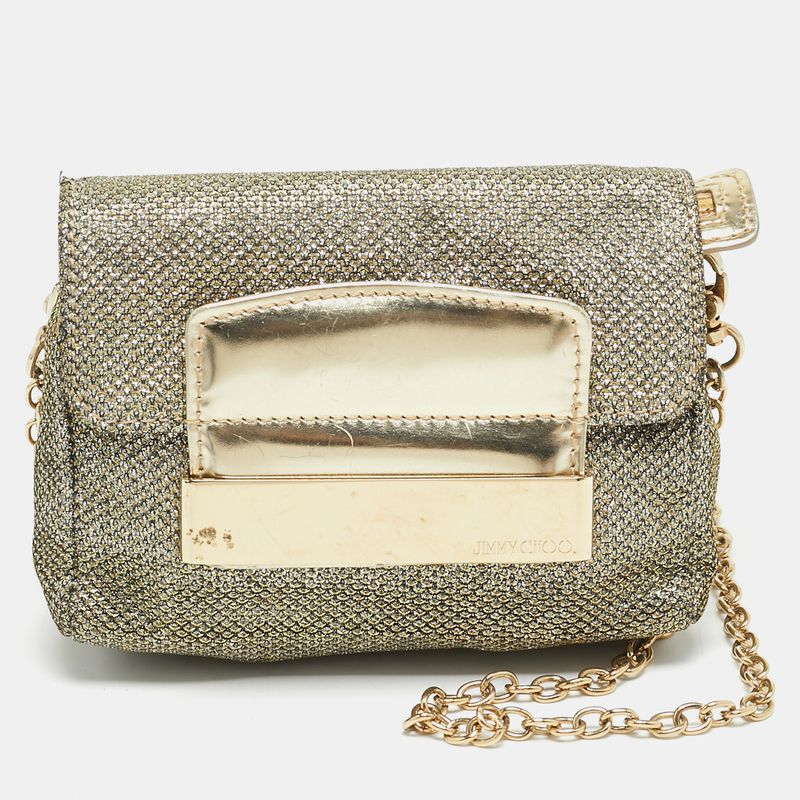 Jimmy Choo Caro Gold Glitter And Patent Leather Chain Crossbody Bag